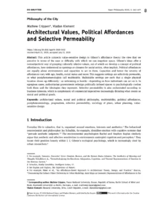Cover of Architectural Values, Political Affordances and Selective Permeability